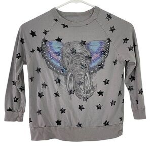 Lauren Moshi Elephant Stars Shirt Girls Size 6 Kids Youth Gray Long Sleeve Tee